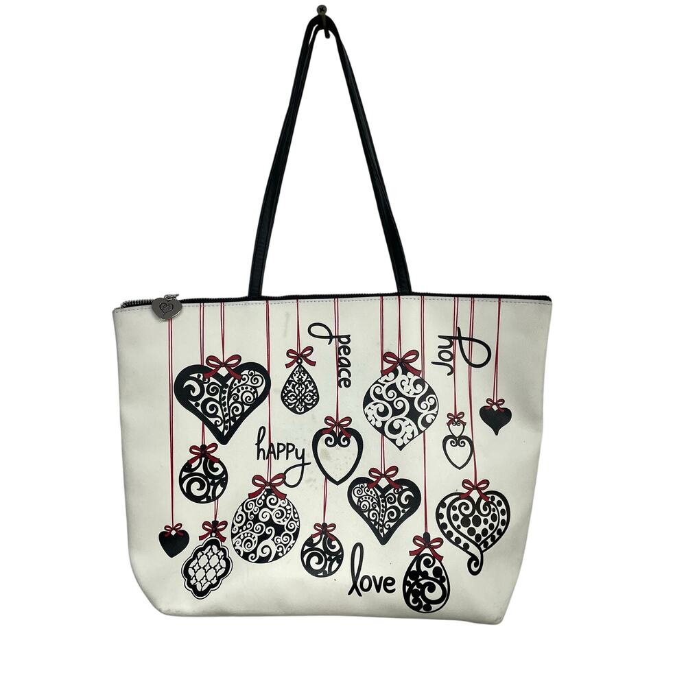 Brighton Holiday Tote Large White Bag w/ Heart Charm Ornaments Peace, Joy, Love - Picture 2 of 8